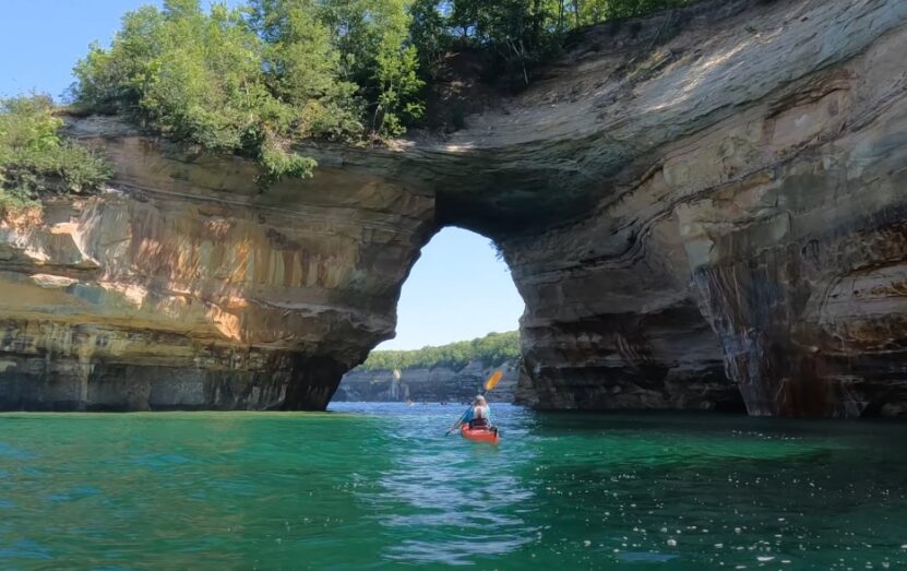 Picturesque scene of a kayaking on Lake Superior